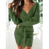 imageZESICA Womens Fall Long Batwing Sleeve Wrap V Neck Knitted Backless Bodycon Pullover Sweater Dress with BeltArmygreen