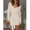 imageZESICA Womens Fall Long Batwing Sleeve Wrap V Neck Knitted Backless Bodycon Pullover Sweater Dress with BeltBeige