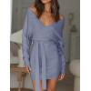 imageZESICA Womens Fall Long Batwing Sleeve Wrap V Neck Knitted Backless Bodycon Pullover Sweater Dress with BeltBlue