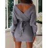 imageZESICA Womens Fall Long Batwing Sleeve Wrap V Neck Knitted Backless Bodycon Pullover Sweater Dress with BeltBlue