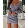 imageZESICA Womens Fall Long Batwing Sleeve Wrap V Neck Knitted Backless Bodycon Pullover Sweater Dress with BeltBlue