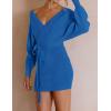 imageZESICA Womens Fall Long Batwing Sleeve Wrap V Neck Knitted Backless Bodycon Pullover Sweater Dress with BeltBrightblue