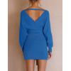imageZESICA Womens Fall Long Batwing Sleeve Wrap V Neck Knitted Backless Bodycon Pullover Sweater Dress with BeltBrightblue