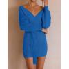 imageZESICA Womens Fall Long Batwing Sleeve Wrap V Neck Knitted Backless Bodycon Pullover Sweater Dress with BeltBrightblue