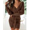 imageZESICA Womens Fall Long Batwing Sleeve Wrap V Neck Knitted Backless Bodycon Pullover Sweater Dress with BeltBrown