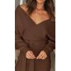 imageZESICA Womens Fall Long Batwing Sleeve Wrap V Neck Knitted Backless Bodycon Pullover Sweater Dress with BeltBrown