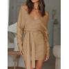 imageZESICA Womens Fall Long Batwing Sleeve Wrap V Neck Knitted Backless Bodycon Pullover Sweater Dress with BeltCamel