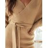 imageZESICA Womens Fall Long Batwing Sleeve Wrap V Neck Knitted Backless Bodycon Pullover Sweater Dress with BeltCamel