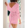 imageZESICA Womens Fall Long Batwing Sleeve Wrap V Neck Knitted Backless Bodycon Pullover Sweater Dress with BeltCandypink
