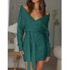 imageZESICA Womens Fall Long Batwing Sleeve Wrap V Neck Knitted Backless Bodycon Pullover Sweater Dress with BeltGreen