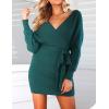 imageZESICA Womens Fall Long Batwing Sleeve Wrap V Neck Knitted Backless Bodycon Pullover Sweater Dress with BeltGreen