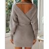 imageZESICA Womens Fall Long Batwing Sleeve Wrap V Neck Knitted Backless Bodycon Pullover Sweater Dress with BeltGrey