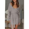 imageZESICA Womens Fall Long Batwing Sleeve Wrap V Neck Knitted Backless Bodycon Pullover Sweater Dress with BeltGrey