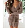 imageZESICA Womens Fall Long Batwing Sleeve Wrap V Neck Knitted Backless Bodycon Pullover Sweater Dress with BeltGreykhaki