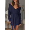 imageZESICA Womens Fall Long Batwing Sleeve Wrap V Neck Knitted Backless Bodycon Pullover Sweater Dress with BeltNavy