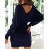 imageZESICA Womens Fall Long Batwing Sleeve Wrap V Neck Knitted Backless Bodycon Pullover Sweater Dress with BeltNavy