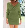 imageZESICA Womens Fall Long Batwing Sleeve Wrap V Neck Knitted Backless Bodycon Pullover Sweater Dress with BeltOlive
