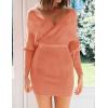 imageZESICA Womens Fall Long Batwing Sleeve Wrap V Neck Knitted Backless Bodycon Pullover Sweater Dress with BeltPeach