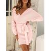 imageZESICA Womens Fall Long Batwing Sleeve Wrap V Neck Knitted Backless Bodycon Pullover Sweater Dress with BeltPink