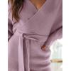 imageZESICA Womens Fall Long Batwing Sleeve Wrap V Neck Knitted Backless Bodycon Pullover Sweater Dress with BeltPurple