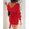 imageZESICA Womens Fall Long Batwing Sleeve Wrap V Neck Knitted Backless Bodycon Pullover Sweater Dress with BeltRed