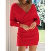 imageZESICA Womens Fall Long Batwing Sleeve Wrap V Neck Knitted Backless Bodycon Pullover Sweater Dress with BeltRed