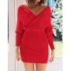 imageZESICA Womens Fall Long Batwing Sleeve Wrap V Neck Knitted Backless Bodycon Pullover Sweater Dress with BeltRed