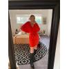 imageZESICA Womens Fall Long Batwing Sleeve Wrap V Neck Knitted Backless Bodycon Pullover Sweater Dress with BeltRustred