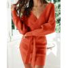 imageZESICA Womens Fall Long Batwing Sleeve Wrap V Neck Knitted Backless Bodycon Pullover Sweater Dress with BeltRustred