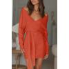 imageZESICA Womens Fall Long Batwing Sleeve Wrap V Neck Knitted Backless Bodycon Pullover Sweater Dress with BeltRustred