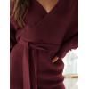 imageZESICA Womens Fall Long Batwing Sleeve Wrap V Neck Knitted Backless Bodycon Pullover Sweater Dress with BeltWine
