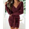 imageZESICA Womens Fall Long Batwing Sleeve Wrap V Neck Knitted Backless Bodycon Pullover Sweater Dress with BeltWine