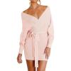 imageZESICA Womens Fall Long Batwing Sleeve Wrap V Neck Knitted Backless Bodycon Pullover Sweater Dress with BeltPink