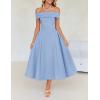 imageZESICA Cocktail Dress for Womens Elegant Off Shoulder Short Sleeve Swing A Line Wedding Evening Party Midi DressesBlue