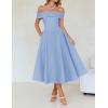 imageZESICA Cocktail Dress for Womens Elegant Off Shoulder Short Sleeve Swing A Line Wedding Evening Party Midi DressesBlue