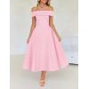 imageZESICA Cocktail Dress for Womens Elegant Off Shoulder Short Sleeve Swing A Line Wedding Evening Party Midi DressesPink