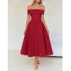 imageZESICA Cocktail Dress for Womens Elegant Off Shoulder Short Sleeve Swing A Line Wedding Evening Party Midi DressesRed
