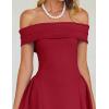 imageZESICA Cocktail Dress for Womens Elegant Off Shoulder Short Sleeve Swing A Line Wedding Evening Party Midi DressesRed