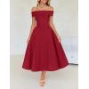 imageZESICA Cocktail Dress for Womens Elegant Off Shoulder Short Sleeve Swing A Line Wedding Evening Party Midi DressesRed