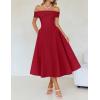 imageZESICA Cocktail Dress for Womens Elegant Off Shoulder Short Sleeve Swing A Line Wedding Evening Party Midi DressesRed