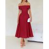 imageZESICA Cocktail Dress for Womens Elegant Off Shoulder Short Sleeve Swing A Line Wedding Evening Party Midi DressesRed