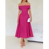imageZESICA Cocktail Dress for Womens Elegant Off Shoulder Short Sleeve Swing A Line Wedding Evening Party Midi DressesRose