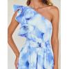 imageZESICA Womens 2025 Boho Floral Sleeveless Maxi Dress Ruffle One Shoulder Elatsic High Waist Beach Party Long DressesLight Blue