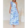 imageZESICA Womens 2025 Boho Floral Sleeveless Maxi Dress Ruffle One Shoulder Elatsic High Waist Beach Party Long DressesLight Blue
