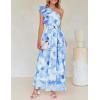 imageZESICA Womens 2025 Boho Floral Sleeveless Maxi Dress Ruffle One Shoulder Elatsic High Waist Beach Party Long DressesLight Blue