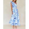 imageZESICA Womens 2025 Boho Floral Sleeveless Maxi Dress Ruffle One Shoulder Elatsic High Waist Beach Party Long DressesLight Blue