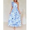 imageZESICA Womens 2025 Boho Floral Sleeveless Maxi Dress Ruffle One Shoulder Elatsic High Waist Beach Party Long DressesLight Blue