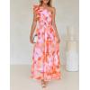 imageZESICA Womens 2025 Boho Floral Sleeveless Maxi Dress Ruffle One Shoulder Elatsic High Waist Beach Party Long DressesOrange