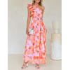 imageZESICA Womens 2025 Boho Floral Sleeveless Maxi Dress Ruffle One Shoulder Elatsic High Waist Beach Party Long DressesOrange