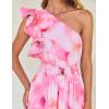 imageZESICA Womens 2025 Boho Floral Sleeveless Maxi Dress Ruffle One Shoulder Elatsic High Waist Beach Party Long DressesPink